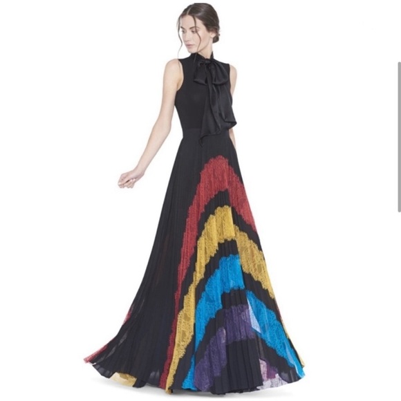 Alice + Olivia Black Maxi Skirt with Multicolor Stripes